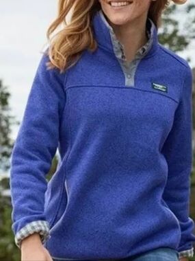 L.L. Bean Women's Saphire Purple Quarter Snap Fleece Pullover